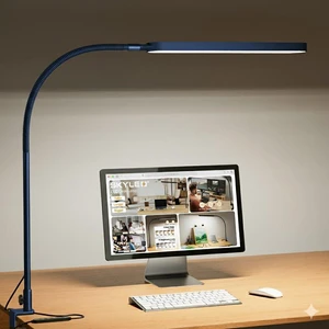 LED Desk Lamp - Desk Light for Home Office - Flexible Gooseneck - 5 Color Modes X 11 Brightness Levels - 1300LM - Timmer & Memory Function - 12W Clip on Light - Blue LED Desk Lamp - Desk Light for Home Office - Flexible Gooseneck - 5 Color Modes X 11 Brightness Levels - 1300LM - Timmer & Memory Function - 12W Clip on Light - Blue