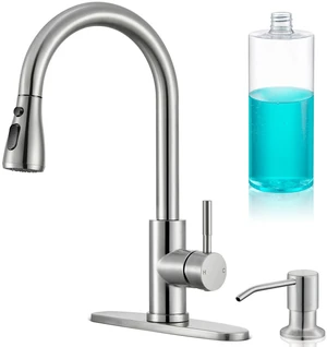 Kitchen Faucets with Soap Dispenser, Single Handle, Brushed Nickel High Arc Stainless Steel Kitchen Sink Faucet, Single hole or 3 Hole, for Farmhouse RV Laundry Bar Camper & Commercial Kitchen Faucets with Soap Dispenser, Single Handle, Brushed Nickel High Arc Stainless Steel Kitchen Sink Faucet, Single hole or 3 Hole, for Farmhouse RV Laundry Bar Camper & Commercial
