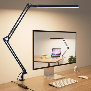 Desk Lamp - LED Desk Light - 5 Color Modes X 11 Brightness Levels - Adjustable Swing Arm - Timmer & Memory Function - 12W Lamp for Desk - Blue Desk Lamp - LED Desk Light - 5 Color Modes X 11 Brightness Levels - Adjustable Swing Arm - Timmer & Memory Function - 12W Lamp for Desk - Blue
