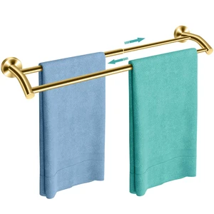 Gold Telescopic Double Towel Bar Wall Mount 14.5-24.8Inch Rustproof Towel Rack with Widened Spacing, Scratch-resistant & Durable for Bathroom Kitchen RV Gold Telescopic Double Towel Bar Wall Mount 14.5-24.8Inch Rustproof Towel Rack with Widened Spacing, Scratch-resistant & Durable for Bathroom Kitchen RV