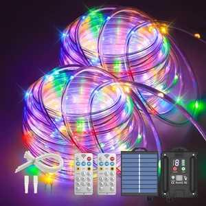 Solar Rope Lights Outdoor, 132FT 400 LED (Multi-Colored- 2Pack) Type C & Solar, With Remote, IP67 Waterproof, 8 Modes, for Trampoline Camping Tent Patio Porch Garden Christmas Solar Rope Lights Outdoor, 132FT 400 LED (Multi-Colored- 2Pack) Type C & Solar, With Remote, IP67 Waterproof, 8 Modes, for Trampoline Camping Tent Patio Porch Garden Christmas