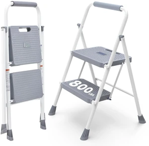 2 Step Ladder, Sturdy Step Stool with Anti-Slip Pedal & Comfortable Handrail, Portable Heavy Duty Stool for Kitchen, Garage & Outdoor, 800lbs, Grey 2 Step Ladder, Sturdy Step Stool with Anti-Slip Pedal & Comfortable Handrail, Portable Heavy Duty Stool for Kitchen, Garage & Outdoor, 800lbs, Grey