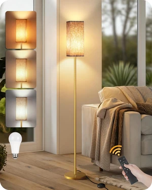 64.2 Dimmable Floor Lamp for Living Room with Remote and Foot Switch, Corner Floor Lamp for Bedroom, Includes 10W A19 Bulb, Modern Standing Tall Lamp, ETL Listed, Beige and Gold DE17LD05 64.2 Dimmable Floor Lamp for Living Room with Remote and Foot Switch, Corner Floor Lamp for Bedroom, Includes 10W A19 Bulb, Modern Standing Tall Lamp, ETL Listed, Beige and Gold DE17LD05
