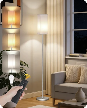 64.2''Dimmable Floor Lamp for Living Room with Remote and Foot Switch, Corner Floor Lamp for Bedroom, Includes 10W A19 Bulb, Modern Standing Tall Lamp, ETL Listed, Silver and White SCW17LD05 64.2''Dimmable Floor Lamp for Living Room with Remote and Foot Switch, Corner Floor Lamp for Bedroom, Includes 10W A19 Bulb, Modern Standing Tall Lamp, ETL Listed, Silver and White SCW17LD05