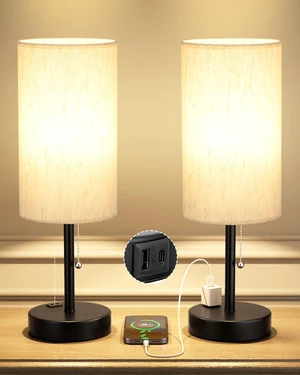 17.4" Cream Bedside Table Lamps Set of 2 - Bedroom Lamp, USB C+A, AC Outlet 3CCT(3000/4000/5000K), LED Bulbs Included, Cream Fabric Lampshade, 17.4in Large Lamp for Nightstand, Living Room, Dorm, Desk 17.4" Cream Bedside Table Lamps Set of 2 - Bedroom Lamp, USB C+A, AC Outlet 3CCT(3000/4000/5000K), LED Bulbs Included, Cream Fabric Lampshade, 17.4in Large Lamp for Nightstand, Living Room, Dorm, Desk