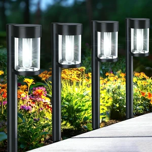 Solar Pathway Lights Outdoor, 10 Pack Metal & Glass Solar Lights Outdoor Waterproof Landscape Path Lights, Cool White Solar Pathway Lights Outdoor, 10 Pack Metal & Glass Solar Lights Outdoor Waterproof Landscape Path Lights, Cool White