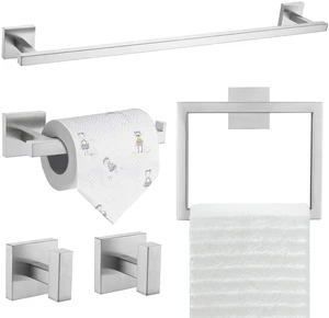 5-Piece Bathroom Hardware Set, Brushed Nickel Classic Wall Mounted SUS304 Stainless Steel, Towel Bar Set, Towel Rack for Bathroom, Toilet Paper Holder, Bathroom Hand Towel Holder 5-Piece Bathroom Hardware Set, Brushed Nickel Classic Wall Mounted SUS304 Stainless Steel, Towel Bar Set, Towel Rack for Bathroom, Toilet Paper Holder, Bathroom Hand Towel Holder