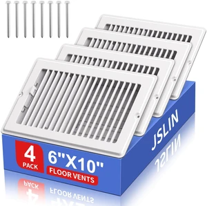 6x10 Floor Register, Air Vent Covers for Home Floor Wall Ceiling 4 Pack 8 Screws for Easy Installation, Heavy Duty Steel Finish, Quiet & Anti-Rust Adjustable Airflow HVAC Register, White 6x10 Floor Register, Air Vent Covers for Home Floor Wall Ceiling 4 Pack 8 Screws for Easy Installation, Heavy Duty Steel Finish, Quiet & Anti-Rust Adjustable Airflow HVAC Register, White