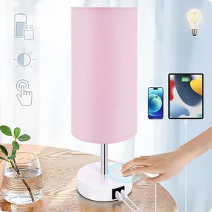 Desk Lamp with USB Port, Touch Control Desk Lamp with 3 Levels Brightness, Bedside Table Lamp with Round Pink Shade for Bedroom, Living Room, Dorm, Home Office Desk Lamp with USB Port, Touch Control Desk Lamp with 3 Levels Brightness, Bedside Table Lamp with Round Pink Shade for Bedroom, Living Room, Dorm, Home Office