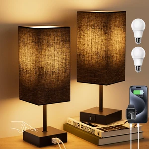 Touch Bedside Table Lamp for Bedroom, 14-Inch, Black, Set of 2 USB A+C Ports, Touch 3-Way Dimmable LED Bulb Included Fabric Lampshade Metal Base Small Nightstand Lamp for Desk Living Room Touch Bedside Table Lamp for Bedroom, 14-Inch, Black, Set of 2 USB A+C Ports, Touch 3-Way Dimmable LED Bulb Included Fabric Lampshade Metal Base Small Nightstand Lamp for Desk Living Room
