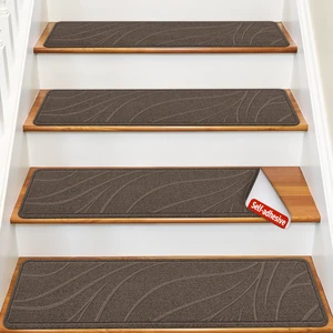Stair Treads for Wooden Steps, 15 PCS 8"x30", Brown Non-Slip TPE Backing Indoor Stair Runners, Washable & Reusable Stairs Carpet Rugs, No Residue, Safe for Kids, Pets, Seniors Stair Treads for Wooden Steps, 15 PCS 8"x30", Brown Non-Slip TPE Backing Indoor Stair Runners, Washable & Reusable Stairs Carpet Rugs, No Residue, Safe for Kids, Pets, Seniors