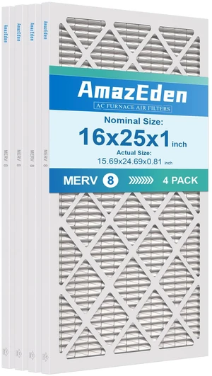 16x25x1 Air Filter 4 Pack MERV 8 Dust Defense MPR 600 FPR 5 HVAC AC Furnace Pleated Filters Replacement for Home Office (Actual Size: 15.69x24.69x0.81 Inches) 16x25x1 Air Filter 4 Pack MERV 8 Dust Defense MPR 600 FPR 5 HVAC AC Furnace Pleated Filters Replacement for Home Office (Actual Size: 15.69x24.69x0.81 Inches)
