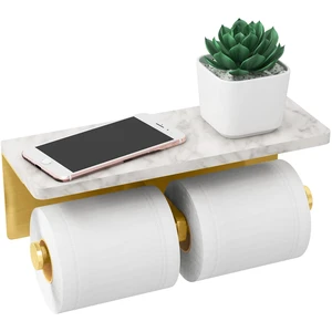 Brushed Gold Toilet Paper Holder with Marble Shelf, Double Rolls Toilet Paper Holder with Storage, Toilet Paper Wall Mount for Bathroom Washroom Brushed Gold Toilet Paper Holder with Marble Shelf, Double Rolls Toilet Paper Holder with Storage, Toilet Paper Wall Mount for Bathroom Washroom
