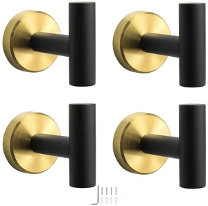 Bath Towel Hooks- SUS 304 Stainless Steel Robe Hook Holder, Heavy Duty Coat Hook for Bathroom Livingroom Hotel Kitchen Garage, Wall Mounted (Black Gold, 4 Pack) Bath Towel Hooks- SUS 304 Stainless Steel Robe Hook Holder, Heavy Duty Coat Hook for Bathroom Livingroom Hotel Kitchen Garage, Wall Mounted (Black Gold, 4 Pack)