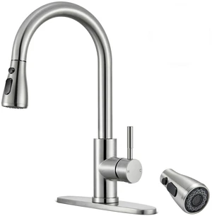 Kitchen Faucets with Pull Down Sprayer, High Arc, Brushed Nickel Single Handle Stainless Steel Kitchen Sink Faucet, Single hole or 3 Hole, with spray head replacement Kitchen Faucets with Pull Down Sprayer, High Arc, Brushed Nickel Single Handle Stainless Steel Kitchen Sink Faucet, Single hole or 3 Hole, with spray head replacement
