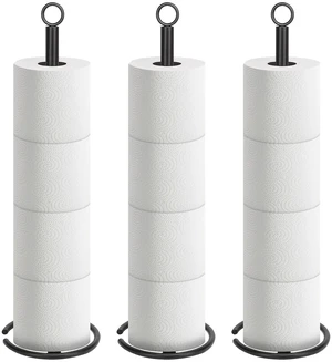Bath Toilet Paper Holder Stand, Freestanding Tissue Paper Storage with Reserve, Space Toilet 4 Rolls Holder for Bathroom/Kitchen Countertop-All Metal (3 Pack, Matte Black) Bath Toilet Paper Holder Stand, Freestanding Tissue Paper Storage with Reserve, Space Toilet 4 Rolls Holder for Bathroom/Kitchen Countertop-All Metal (3 Pack, Matte Black)