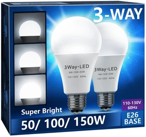 3 Way LED Light Bulbs 50-100-150W Equivalent A21 Daylight White 3-Way LED Light Bulb 5000K E26 Medium Base 600LM-1250LM-1850LM, Perfect for Table Lamp, Floor Lamp, Desk Lamp, 2 Pack 3 Way LED Light Bulbs 50-100-150W Equivalent A21 Daylight White 3-Way LED Light Bulb 5000K E26 Medium Base 600LM-1250LM-1850LM, Perfect for Table Lamp, Floor Lamp, Desk Lamp, 2 Pack