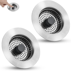 All Metal Sink Drain Strainer for Kitchen Sink, 2PACK Universal Fit Pop Up 3-in-1 Sink Stopper Drainer for US Standard 3-1/2 inch Drain Filter, Anti-clog All Metal Sink Drain Strainer for Kitchen Sink, 2PACK Universal Fit Pop Up 3-in-1 Sink Stopper Drainer for US Standard 3-1/2 inch Drain Filter, Anti-clog