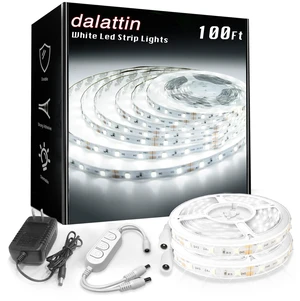 White LED Strip Lights 100ft, Dimmable Bright 24V Led Light Strip 6500K Daylight White 1800 LEDs Lights for Bedroom, Mirror, Kitchen, Strong Adhesive, 2 roll of 50ft White LED Strip Lights 100ft, Dimmable Bright 24V Led Light Strip 6500K Daylight White 1800 LEDs Lights for Bedroom, Mirror, Kitchen, Strong Adhesive, 2 roll of 50ft