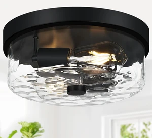 Flush Mount Ceiling Light Fixtures, 2-Light Black Ceiling Mount for Farmhouse with Water Ripple Glass Lampshade, Industrial Flush Mount Light Fixture for Hallway, Kitchen, Entryway and Foyer Flush Mount Ceiling Light Fixtures, 2-Light Black Ceiling Mount for Farmhouse with Water Ripple Glass Lampshade, Industrial Flush Mount Light Fixture for Hallway, Kitchen, Entryway and Foyer