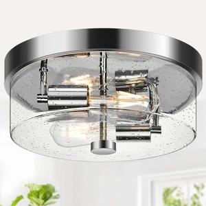 Flush Mount Ceiling Light Fixtures, 2-Light Chrome Ceiling Mount for Farmhouse with Seeded Glass Lampshade, Industrial Hall Flush Mount Light Fixture for Hallway, Kitchen, Entryway, Bedroom and Foyer Flush Mount Ceiling Light Fixtures, 2-Light Chrome Ceiling Mount for Farmhouse with Seeded Glass Lampshade, Industrial Hall Flush Mount Light Fixture for Hallway, Kitchen, Entryway, Bedroom and Foyer