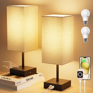 Touch Bedside Table Lamp for Bedroom, 14-Inch, Beige, Set of 2 USB A+C Ports, Touch 3-Way Dimmable LED Bulb Included Fabric Lampshade Metal Base Small Nightstand Lamp for Desk Living Room Touch Bedside Table Lamp for Bedroom, 14-Inch, Beige, Set of 2 USB A+C Ports, Touch 3-Way Dimmable LED Bulb Included Fabric Lampshade Metal Base Small Nightstand Lamp for Desk Living Room