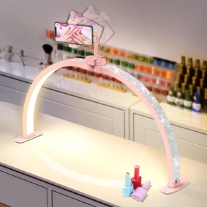 Half Moon Light for Nail Desk: 29" Foldable Nail Light for Desk AB Diamonds Arch Nail Tech Light with Phone Holder for Beginner - 3 Color Modes & 10 Brightness for Manicure Salon-Pink Half Moon Light for Nail Desk: 29" Foldable Nail Light for Desk AB Diamonds Arch Nail Tech Light with Phone Holder for Beginner - 3 Color Modes & 10 Brightness for Manicure Salon-Pink