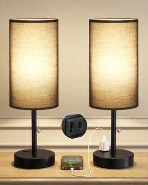17.4" Black Bedside Table Lamps Set of 2 - Bedroom Lamp, USB C+A, AC Outlet 3CCT(3000/4000/5000K), LED Bulbs Included, Black Fabric Lampshade, 17.4in Large Lamp for Nightstand, Living Room, Dorm, Desk 17.4" Black Bedside Table Lamps Set of 2 - Bedroom Lamp, USB C+A, AC Outlet 3CCT(3000/4000/5000K), LED Bulbs Included, Black Fabric Lampshade, 17.4in Large Lamp for Nightstand, Living Room, Dorm, Desk