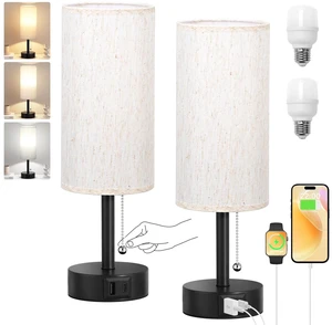 Cream Bedside Table Lamps Set of 2 - Bedroom Lamp for Desk, USB C+A 3CCT(3000K/4000K/5000K), LED Bulbs Included, Cream Fabric Lampshade, 14in Small Lamp for Nightstand, Guest Room, Living Room Cream Bedside Table Lamps Set of 2 - Bedroom Lamp for Desk, USB C+A 3CCT(3000K/4000K/5000K), LED Bulbs Included, Cream Fabric Lampshade, 14in Small Lamp for Nightstand, Guest Room, Living Room
