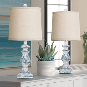 Traditional Table Lamp Set of 2, Rustic Farmhouse Table Lamps for Living Room Bedroom, 22" Bedside Desk Lamps Vintage Nightstand Lamps with Linen Shades, Washed Blue Traditional Table Lamp Set of 2, Rustic Farmhouse Table Lamps for Living Room Bedroom, 22" Bedside Desk Lamps Vintage Nightstand Lamps with Linen Shades, Washed Blue