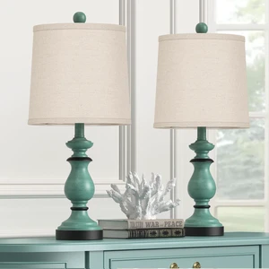 Traditional Table Lamp Set of 2, Rustic Farmhouse Table Lamps for Living Room Bedroom, 22" Bedside Desk Lamps Vintage Nightstand Lamps with Linen Shades, Green Traditional Table Lamp Set of 2, Rustic Farmhouse Table Lamps for Living Room Bedroom, 22" Bedside Desk Lamps Vintage Nightstand Lamps with Linen Shades, Green