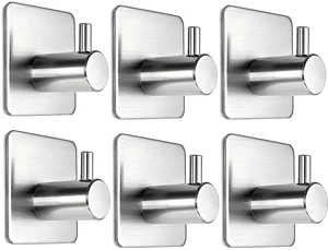 Adhesive Wall Hooks, 15lbs Stainless Steel Heavy Duty No Drill Towel Hooks for Bathroom Kitchen Entryway Dorm-6 Packs Adhesive Wall Hooks, 15lbs Stainless Steel Heavy Duty No Drill Towel Hooks for Bathroom Kitchen Entryway Dorm-6 Packs