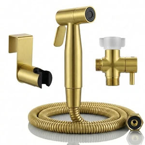 Handheld Bidet Sprayer for Toilet, Stainless Steel Metal Made Baby Cloth Diaper Spraying Kit, Bathroom Toilet Bidet Attachment Set for Bathing Pets and Feminine Hygiene, Brushed Brass Gold Handheld Bidet Sprayer for Toilet, Stainless Steel Metal Made Baby Cloth Diaper Spraying Kit, Bathroom Toilet Bidet Attachment Set for Bathing Pets and Feminine Hygiene, Brushed Brass Gold