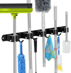 5 Racks and 4 Hooks Mop and Broom Holder Wall Mount, Self Adhesive Heavy Duty Broom Hanger Organizer Storage Tool Racks for Kitchen Garden Laundry Garage Black 5 Racks and 4 Hooks Mop and Broom Holder Wall Mount, Self Adhesive Heavy Duty Broom Hanger Organizer Storage Tool Racks for Kitchen Garden Laundry Garage Black