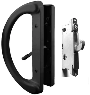Patio Sliding Glass Door Handle Set with 45° Mortise Lock Suitable for Sliding Glass Patio Door Thickness from 1-1/2" to 1-3/4", Fits 3-15/16 Screw Hole Spacing, Reversible Design(Non-Handed), Black Patio Sliding Glass Door Handle Set with 45° Mortise Lock Suitable for Sliding Glass Patio Door Thickness from 1-1/2" to 1-3/4", Fits 3-15/16 Screw Hole Spacing, Reversible Design(Non-Handed), Black