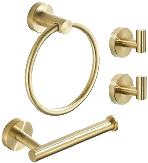 Gold Bathroom Hardware Set, Brushed Gold Toilet Paper Holder Towel Ring and 2 Robe Hook Bathroom Accessories Hand Towel Holder Kit Wall Mount Stainless Steel, 4 Pieces Gold Bathroom Hardware Set, Brushed Gold Toilet Paper Holder Towel Ring and 2 Robe Hook Bathroom Accessories Hand Towel Holder Kit Wall Mount Stainless Steel, 4 Pieces