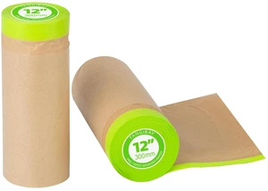Pre-Taped Masking Paper for Painting - 12 inch x 50 feet Tape and Drape Painters Paper, Paint Adhesive Protective Paper Roll for Covering Skirting, Frames, Cars and Auto Body (2 Rolls) Pre-Taped Masking Paper for Painting - 12 inch x 50 feet Tape and Drape Painters Paper, Paint Adhesive Protective Paper Roll for Covering Skirting, Frames, Cars and Auto Body (2 Rolls)
