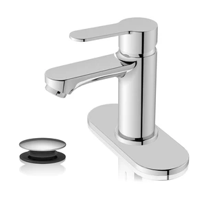 Chrome Bathroom Faucet, Lead-Free for 1 or 3 Hole 4" Vanity Sink NSF372 Compliant,Anti-peeling PVD Finish,Includes Pop-up Drain & Hoses,Single Handle Modern Design, Easy DIY Install Chrome Bathroom Faucet, Lead-Free for 1 or 3 Hole 4" Vanity Sink NSF372 Compliant,Anti-peeling PVD Finish,Includes Pop-up Drain & Hoses,Single Handle Modern Design, Easy DIY Install