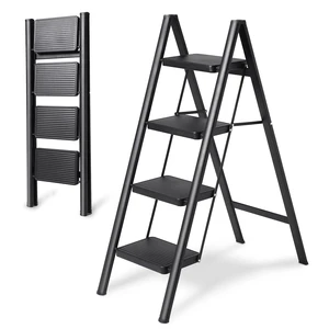 4-Step Folding Ladder, Heavy Duty Ladders for Home & Kitchen, Folding Ladder Easy to Store, Tall Ladder for Adults, Anti-Slip & Space-Saving Step Ladder, 330 Lbs Capacity 4-Step Folding Ladder, Heavy Duty Ladders for Home & Kitchen, Folding Ladder Easy to Store, Tall Ladder for Adults, Anti-Slip & Space-Saving Step Ladder, 330 Lbs Capacity