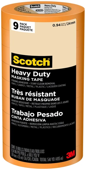 Heavy Duty Painter's Tape, 9 Rolls, 0.94 in x 60.1 yd, for Use On Vinyl, Carpet, Metal, & Plastic, Indoor & Outdoor Masking Tape, Bonds Aggressively, 3-Day Clean Removal (2020+-24AP9) Heavy Duty Painter's Tape, 9 Rolls, 0.94 in x 60.1 yd, for Use On Vinyl, Carpet, Metal, & Plastic, Indoor & Outdoor Masking Tape, Bonds Aggressively, 3-Day Clean Removal (2020+-24AP9)