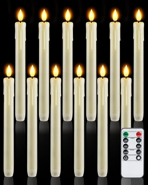 12 Pcs Plastic Flameless Taper Candles with Remote Timer Dimmer, Ivory Led Candlesticks with Flickering Flame Light, Lifelike Taper Candles Battery Operated for Indoor Decoration 9.6 Inches 12 Pcs Plastic Flameless Taper Candles with Remote Timer Dimmer, Ivory Led Candlesticks with Flickering Flame Light, Lifelike Taper Candles Battery Operated for Indoor Decoration 9.6 Inches