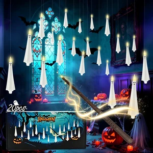 Ghost Flameless Floating Candles with Wand Remote, 20 Pcs Magic Flickering Battery Operated LED Hanging Taper Candles for Halloween Party Decoration(White) Ghost Flameless Floating Candles with Wand Remote, 20 Pcs Magic Flickering Battery Operated LED Hanging Taper Candles for Halloween Party Decoration(White)