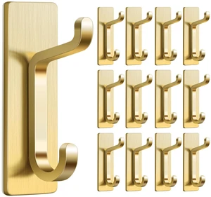 Self Adhesive Wall Hooks for Hanging: Extra Strong 13 LB, Hook for Coat, Towel in Bathrooms, Shower, Kitchen, Wall, Door Hook, Gold 12 Pack Self Adhesive Wall Hooks for Hanging: Extra Strong 13 LB, Hook for Coat, Towel in Bathrooms, Shower, Kitchen, Wall, Door Hook, Gold 12 Pack