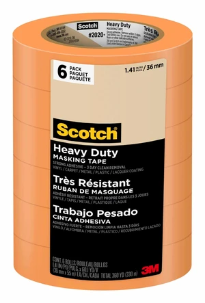 Heavy Duty Painter's Tape, 6 Rolls, 1.41 in x 60.1 yd, for Use On Vinyl, Carpet, Metal, & Plastic, Indoor & Outdoor Masking Tape, Bonds Aggressively, 3-Day Clean Removal (2020+-36AP6) Heavy Duty Painter's Tape, 6 Rolls, 1.41 in x 60.1 yd, for Use On Vinyl, Carpet, Metal, & Plastic, Indoor & Outdoor Masking Tape, Bonds Aggressively, 3-Day Clean Removal (2020+-36AP6)