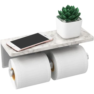 Toilet Paper Holder with Marble Shelf, Double Brushed Nickel Stainless Steel Tissue Roll Paper Holder Wall Mount for Bathroom Washroom Toilet Paper Holder with Marble Shelf, Double Brushed Nickel Stainless Steel Tissue Roll Paper Holder Wall Mount for Bathroom Washroom
