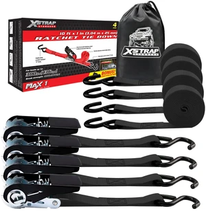 4-PK Ratchet Tie Down Straps, 1" x 10FT Cargo Straps, Black 900 Lbs Break Strength Securing Straps with S-Hook for UTV, ATV, Pickup,Truck, Moving Appliances, Lawn Equipment 4-PK Ratchet Tie Down Straps, 1" x 10FT Cargo Straps, Black 900 Lbs Break Strength Securing Straps with S-Hook for UTV, ATV, Pickup,Truck, Moving Appliances, Lawn Equipment