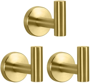 Bath Towel Hooks- SUS 304 Stainless Steel Robe Hook Holder, Heavy Duty Coat Hook for Bathroom Livingroom Hotel Kitchen Garage, Wall Mounted (Brushed Gold, 3 Pack) Bath Towel Hooks- SUS 304 Stainless Steel Robe Hook Holder, Heavy Duty Coat Hook for Bathroom Livingroom Hotel Kitchen Garage, Wall Mounted (Brushed Gold, 3 Pack)