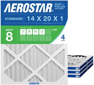 14x20x1 MERV 8 Air Filter, 4 Count, ACTUAL SIZE (13.50 x 19.50 x 0.75), HVAC, Air Conditioning & Furnace Filter Captures Dust, Lint & Pollen (MPR 600 / FPR 5), Made in USA 14x20x1 MERV 8 Air Filter, 4 Count, ACTUAL SIZE (13.50 x 19.50 x 0.75), HVAC, Air Conditioning & Furnace Filter Captures Dust, Lint & Pollen (MPR 600 / FPR 5), Made in USA