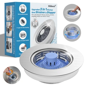 3 in 1 Kitchen Sink Drain Strainer, Metal Pop Up Stopper Larger Anti-Clogging Basket, 3-Layer Seal, Detachable Sink Drain Plug for US Standard 3-1/2" Drain, Blue 3 in 1 Kitchen Sink Drain Strainer, Metal Pop Up Stopper Larger Anti-Clogging Basket, 3-Layer Seal, Detachable Sink Drain Plug for US Standard 3-1/2" Drain, Blue