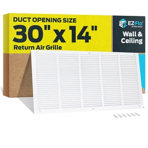 30 x 14 Inch (Duct Opening) Return Air Vent Cover for Wall or Ceiling, Solid Steel Return Air Grille, HVAC Vent Cover, White, 61650 30 x 14 Inch (Duct Opening) Return Air Vent Cover for Wall or Ceiling, Solid Steel Return Air Grille, HVAC Vent Cover, White, 61650